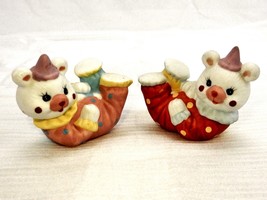 Novelty Salt &amp; Pepper Shakers, Bear Clowns Laying, Hand Painted Bisque P... - £15.28 GBP