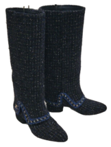 CHANEL Black Boucle and Metallic  Interlocking CC Logo Riding Boots Size 38 (7) - £879.28 GBP