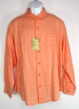 Caribbean Shirt Men&#39;s Large Peach Pink Linen Button Up Long Sleeve - £18.80 GBP