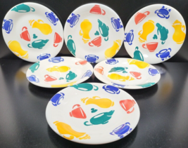 (6) TRE CI Java Cha Cafe Themed Dinner Plate Set Red Blue Yellow Green Italy Lot - £71.11 GBP
