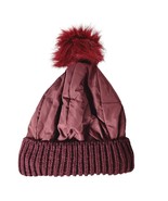 Burgundy Winter Beanie Hat Faux Fur Pom Puffer Style Knit Cuff - $31.22 CAD