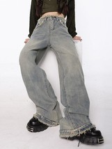 Raw Edged Baggy Washed Denim Pants - $750.65 MXN