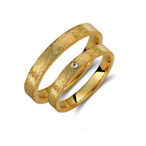 Gold Wedding Band Set, Diamond Band Set, Matte Gold Rings, Minimalist Bands, Wed - $508.00