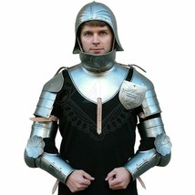 Medieval Knight Body Armor Suit Helmet/Pauldrons/Hand Bracer and gorget set - £299.23 GBP