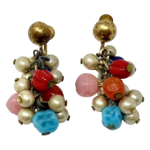 Vintage Beaded Drop Screw-Back Earrings Multicolored - $173.21 MXN
