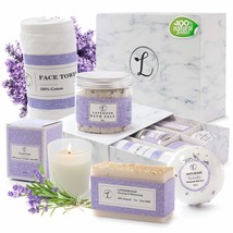 Spa Gift Set Natural Lavender Gift Box Includes Bath Bomb Bath Salt Hand Soap Sc - £42.38 GBP