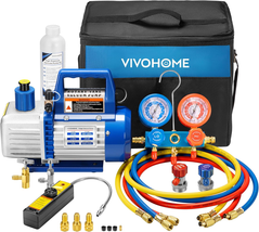  4CFM Single Stage Rotary Vane Air Vacuum Pump and R134A AC Manifold Gau... - $259.42