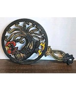 Vintage Cast Iron Colorful Painted ROOSTER TRIVET Hot Plate Farmhouse Wi... - $346.45 MXN