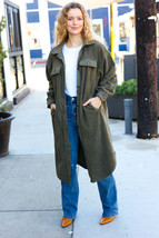 On Your Terms Olive Fleece Button Down Duster Jacket - £19.66 GBP