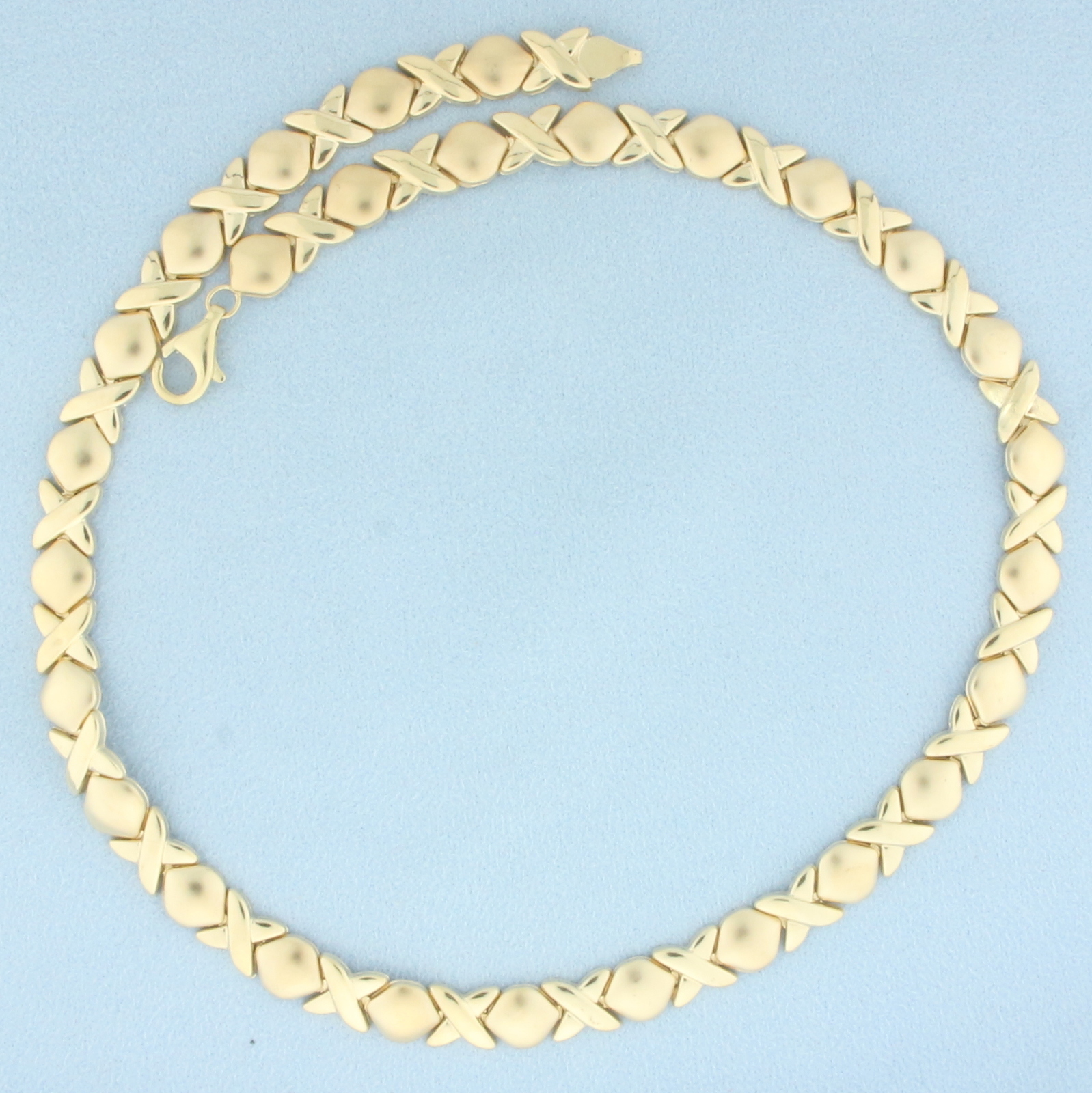 Satin and High Gloss Finish X and O Necklace in 10k Yellow Gold - $1,252.00