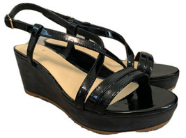 Kate Spade New York Strappy Platform Wedge Black Patent Leather Sandal W US 6.5 - £37.55 GBP