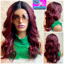 Vida” Burgundy Natural Deep Lace  Part, Synthetic Wig Wig, Loose Wavy Wig Hair l - £53.47 GBP