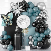 Teal Blue Black Silver Balloon Garland Arch Kit With Large Silver Starburst Foil - £22.37 GBP
