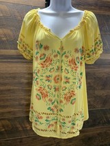 Live Let Live One World Top Size M Yellow Floral Embroidered  Bohemian Tunic - £19.74 GBP
