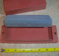 6&quot; WhetStone rock + Brick Red Plastic Storage Case Sharpen Knife Diamond... - $62.24