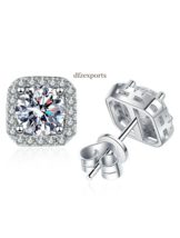 1 Ct Moissanite Gemstone Ear Stud Earrings Fine Jewelry 925 Silver Square Studs. - £84.68 GBP