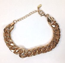 Gold Tone Chunky Curb Link Bracelet Signed But Can&#39;t Identify  8&quot; + 2&quot; E... - £18.77 GBP