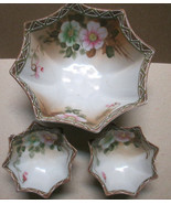 Porcelain Nippon 8 Sided Hand Painted Candy Dish Floral Design + 2 Indiv... - £40.87 GBP