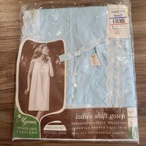Vintage 1960s Myrna French Lace Trim Shift Nightgown Blue Size L NEW Old... - $24.74
