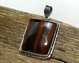 Natural Iron Tiger&#39;s Eye Gemstone Handmade Pendant Solid 925 Silver Jewelry 1.8&quot; - £6.69 GBP