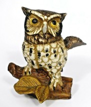 Vintage Homco Porcelain 5 inch Owl Figure perched on a Log (#1114) - $14.72