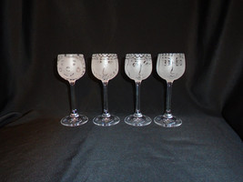 Cordial Glasses Glassware Frosted Etched Faces Artist Signed Set of 4 - £23.71 GBP