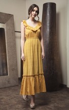 Moon River Eyelet Ruffled Midi Dress Mustard Yellow Size Small - £47.18 GBP