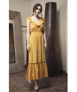 Moon River Eyelet Ruffled Midi Dress Mustard Yellow Size Small - $1,137.27 MXN