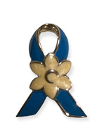 Cancer Help Hope Heal Blue Ribbon With Flower Silver Tone Lapel Pin. 1.2... - $7.00