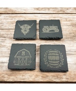 Share Rustic Farm Theme Slate Coaster Set | Highland Cow Barn Tractor Barrel - $643.99 MXN