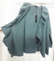 TALBOTS PETITES 100% Cashmere Cardigan Sweater with Ruffle Green Sz P MS... - £77.32 GBP