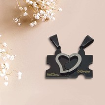 Personalized Black Stainless Steel Pendant Necklace Set Puzzle Shape - Custom  - $15.00