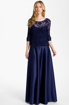 JS Collections V-Back Lace &amp; Satin A-Line Gown Sz 8 Navy - £86.64 GBP