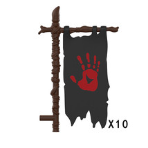 10pcs Black Orc War Flags with Red Hand Symbol for Fantasy Builds - $122.97 MXN