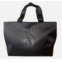 Victoria’s Secret Tote Bag Black Shine Bling Rhinestone Logo Carryall We... - $39.54