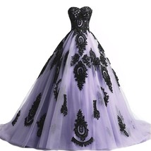 Long Ball Gown Black Lace Gothic Corset Formal Prom Evening Dresses Lavener - $159.99
