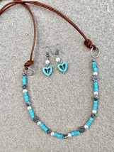 “Dream Away” Swarovski Pearl /Turquoise Leather Necklace/  Earrings Free Shippin - £29.23 GBP