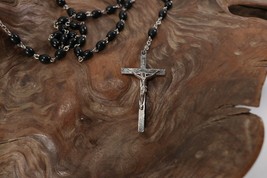 Vintage INRI Crucifix Catholic Jesus Christian Cross Pendant Rosary Necklace Y - £9.21 GBP