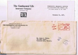 Canada Letter Cover Continental Life Insurance Letterhead + Envelope - £1.65 GBP