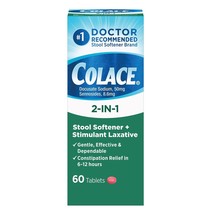 Colace 2-In-1 Stool Softener Plus Stimulant Laxative for Gentle Effective - €14,53 EUR
