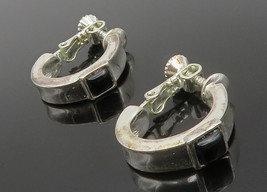NAPIER 925 Sterling Silver - Vintage Black Onyx Non Pierce Hoop Earrings- EG6877 - £37.44 GBP