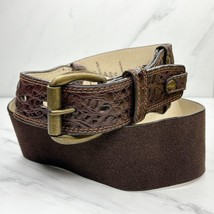 Chinese Laundry Wide Brown Genuine and Faux Leather Belt Size Large L Wo... - $19.79
