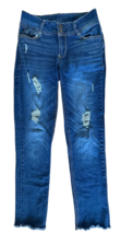 Wall Flower Junior&#39;s Mid Rise Distress Jeans Raw Hem Pockets Size 3 Blue - £13.15 GBP