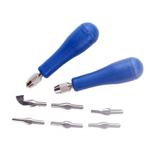 Block Cutters- Craft Linoleum Carving Tools With 6 Type Blades And 2 Plastic Sto - £20.39 GBP