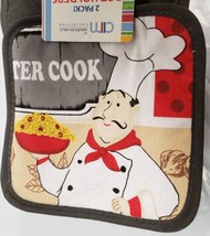 Set Of 2 Printed Pot Holders 7&quot; X 7&quot; Fat Chef With Pasta W/ Black Back Home - £12.77 GBP