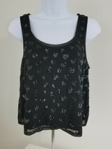 Express women Black liner with Sheer slinky overlay with heart sequin Tank Small - £10.27 GBP