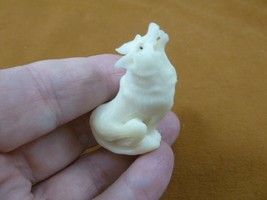 (tb-wolf-8) white howling Wolf TAGUA NUT palm figurine Bali carving love... - £36.79 GBP