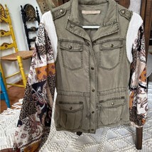 Bohemian Utility Jacket in Olive Green Size Extra Small Upcycled Balloon... - $49.76