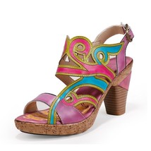 Johnature Retro Ladies Sandals Women Shoes Genuine Leather Hand-painted 2021 New - £69.32 GBP