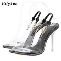 Transparent Pumps Women Sexy Pointed Toe Chain Design Crystal Heel Ladies Shoes  - £39.60 GBP